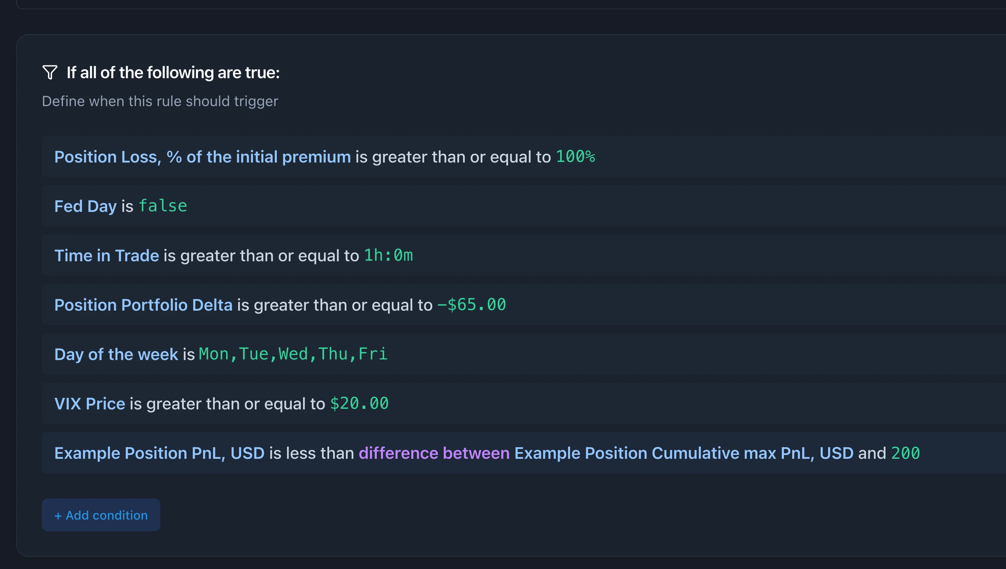 Complex conditions interface screenshot